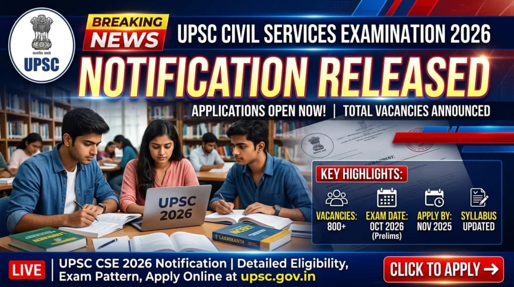 UPSC Civil Services 2026 Notification जारी – IAS बनने का सपना देखने वालों के लिए बड़ी अपडेट