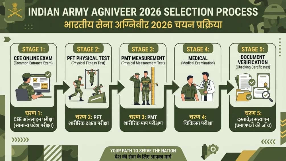 Indian Army Agniveer 2026 Selection Process CEE PFT Medical
