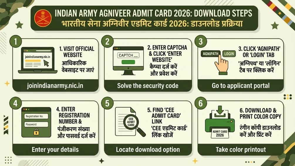  Indian Army Agniveer Admit Card 2026 Download Steps joinindianarmy.nic.in