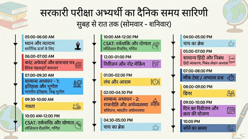  government exam preparation daily timetable Hindi self study schedule