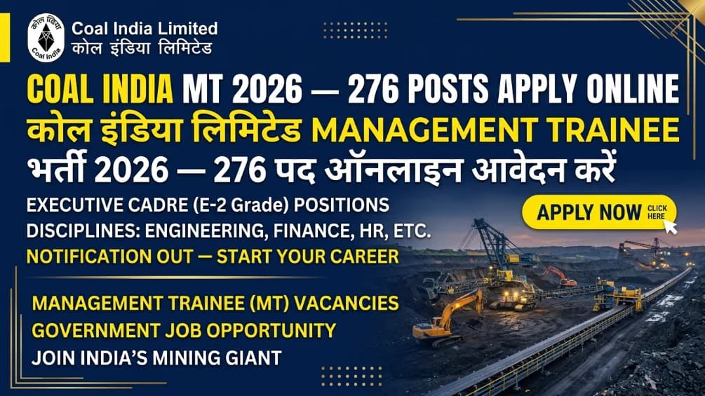 Coal India Management Trainee Recruitment 2026 276 Posts Apply Online Last Date