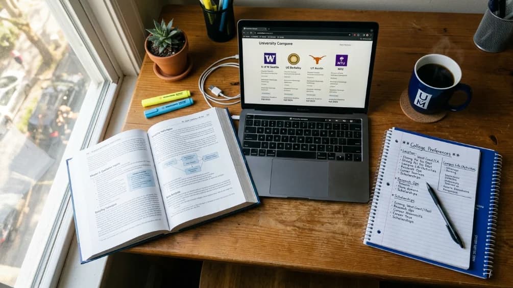 Educational mentor's desk layout with guidelines for DU PG selection choices