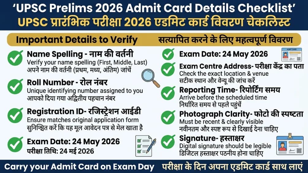 UPSC Prelims Admit Card 2026 जारी – Fast Direct Link से Hall Ticket Download करें, Exam Date 24 May