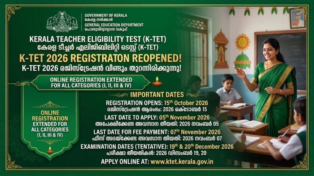 KTET June 2026 Registration Reopened Last Date 5 June ktet.kerala.gov.in