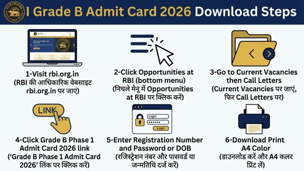 RBI Grade B Admit Card 2026 Download Steps rbi.org.in opportunities Portal