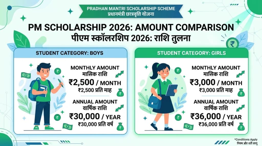 PM Scholarship 2026 Amount Boys Girls Monthly Annual