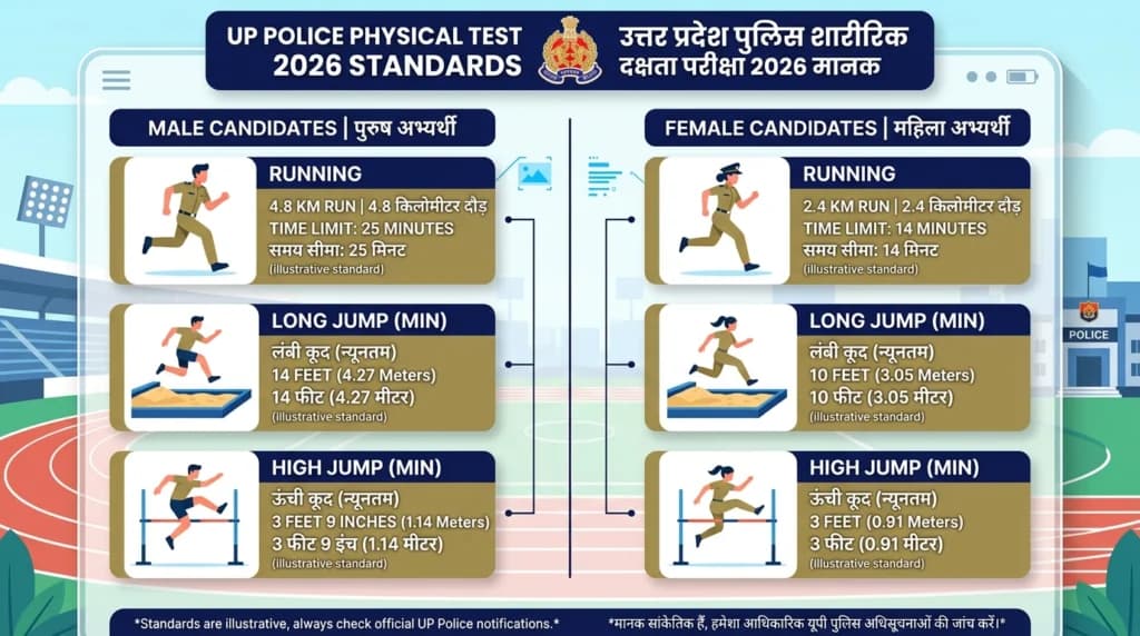 UP Police Constable Physical Test 2026 Male Female Standards