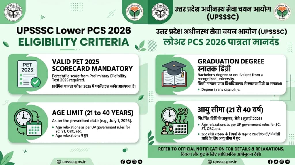 UPSSSC Lower PCS 2026 Eligibility Graduation PET 2025 Age Limit