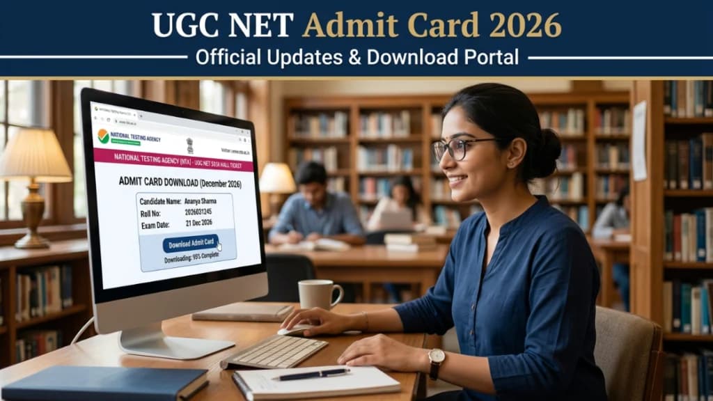 UGC NET Admit Card 2026 – Student downloading hall ticket online for UGC NET June 2026 examination conducted by NTA